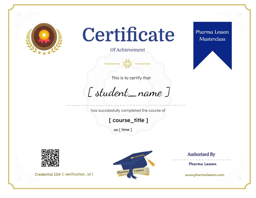 Official Sample Certificate of Achievement - Pharma Lesson Masterclass QA Course